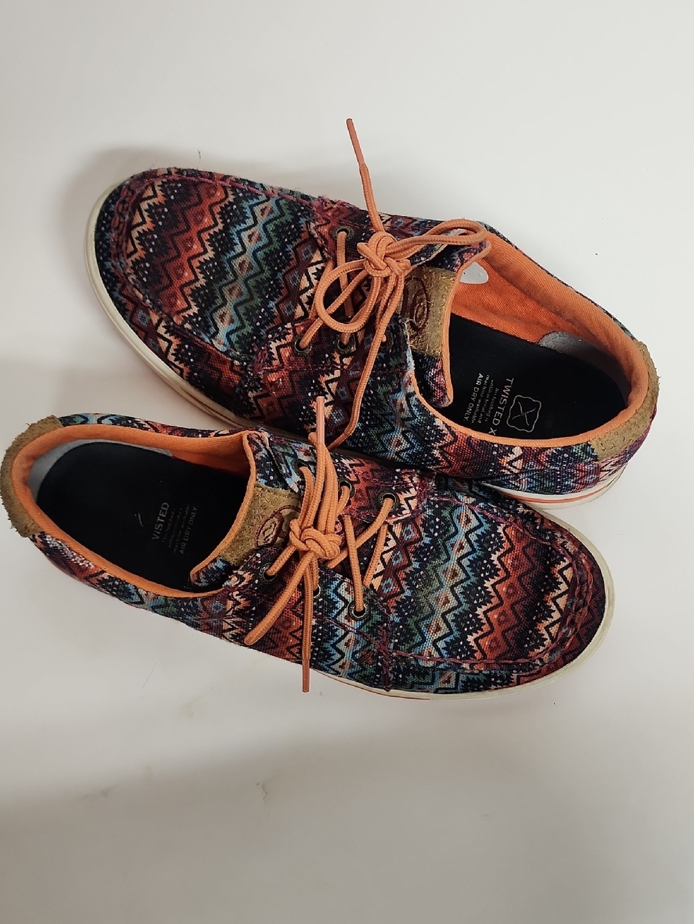 Twisted X Hooey Aztec-Pattern Canvas Sneakers - Orange/Blue Size 8.5M - Picture 11 of 13